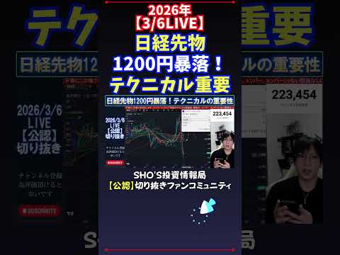 【3/6LIVE】日経先物1200円暴落！テクニカル重要 日経平均株価 投資 サムネイル