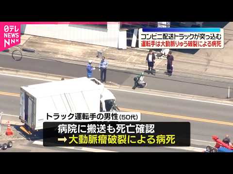【コンビニ配送トラック】自動車整備工場に突っ込む  運転手は大動脈瘤破裂による病死  栃木・足利市 サムネイル