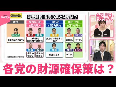 【ひと目で分かる政策比較】消費減税と財源  いつからどのくらい減税？  各党の財源確保策は？ サムネイル
