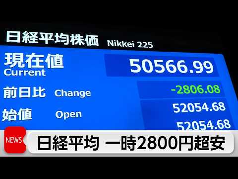 株価3日続落　終値は5万1885円　イラン情勢や原油高止まり警戒 サムネイル