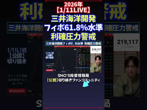 【1/11LIVE】三井海洋開発フィボ61.8%水準利確圧力警戒 日経平均株価 投資 サムネイル