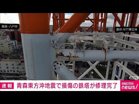 青森東方沖の地震で損傷の鉄塔　修復完了　NTT東日本が作業前倒し(2025年12月26日) サムネイル