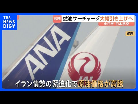ANAとJAL 国際線の燃油サーチャージを“最大で2倍”引き上げる見通し　イラン情勢めぐる原油価格の高騰が影響｜TBS… サムネイル