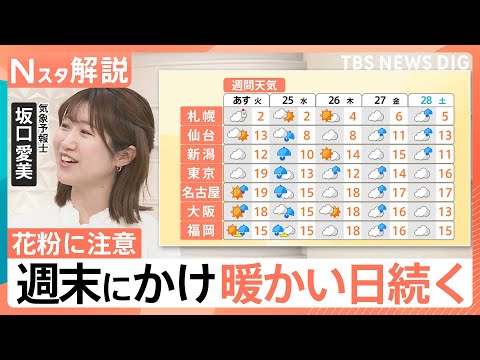 「めちゃめちゃ暑い」東京都心は5月上旬並みの暖かさ…花粉の本格的飛散に注意！週末にかけ暖かい日続く【Nスタ解説】｜TB… サムネイル