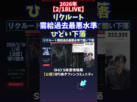 【2/18LIVE】リクルート需給過去最悪水準ひどい下落 日経平均株価 投資 サムネイル