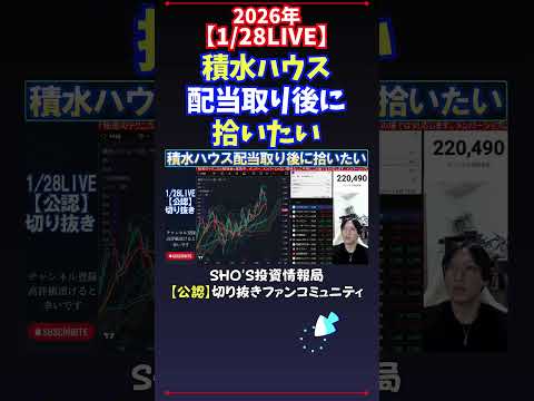 【1/28LIVE】積水ハウス配当取り後に拾いたい 日経平均株価 投資 サムネイル