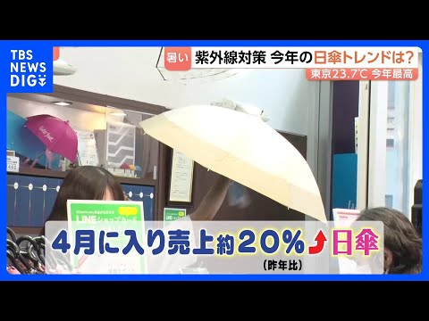 桜の季節に東京で今季最高気温…早くも紫外線対策？日傘の売り上げ2割UP｜TBS NEWS DIG サムネイル