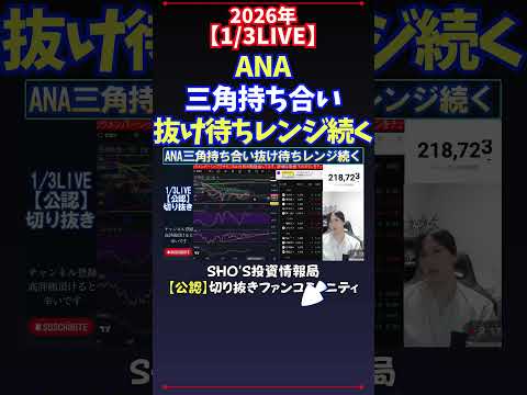 【1/3LIVE】ANA三角持ち合い抜け待ちレンジ続く 日経平均株価 投資 サムネイル