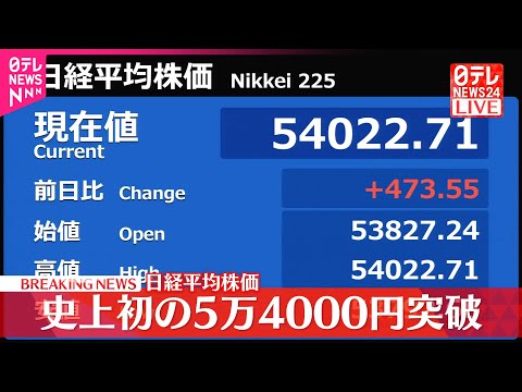 【速報】日経平均  一時史上初の5万4000円台に サムネイル