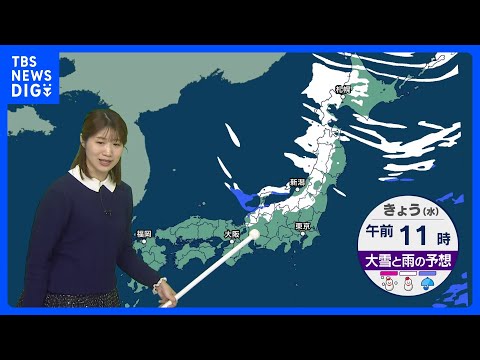 北陸・北日本の日本海側では雪や風強まり荒れた天気となるおそれ　太平洋側は晴れて空気の乾燥進む　暖かかったきのうと比べて… サムネイル