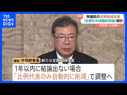 衆議院の定数削減法案　日本維新の会・中司幹事長「比例代表のみを自動的に削減」で党内調整へ｜TBS NEWS DIG サムネイル