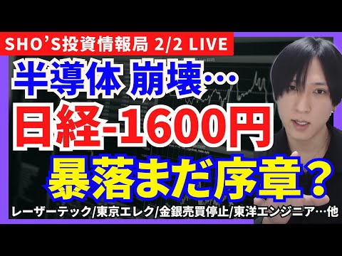 【日経平均1600円暴落‼レーザーテック崩壊と半導体総崩れ…金銀サーキットブレーカー発動】レーザーテック/トヨタ/TE… サムネイル