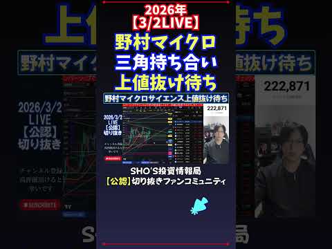 【3/2LIVE】野村マイクロ三角持ち合い上値抜け待ち 日経平均株価 投資 サムネイル