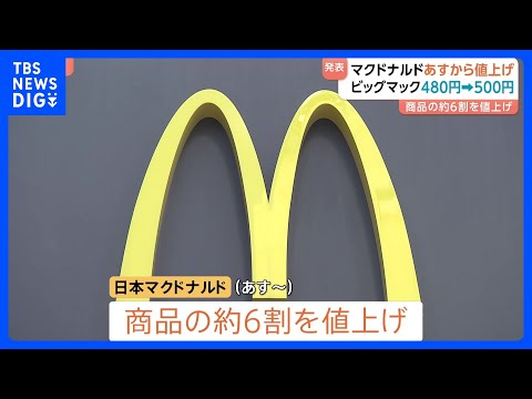 マクドナルドが約6割の商品を値上げへ　ビッグマック480円⇒500円に｜TBS NEWS DIG サムネイル