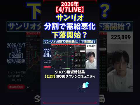 【4/7LIVE】サンリオ分割で需給悪化下落開始？ 日経平均株価 投資 サムネイル