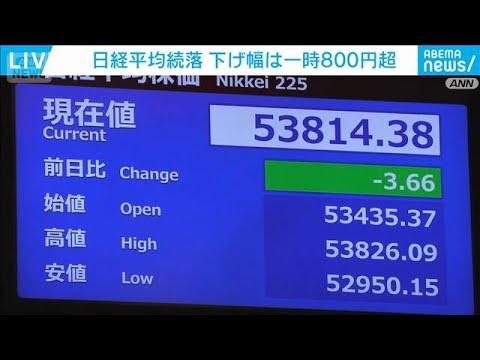 日経平均株価　一時800円超値下がり　その後買戻しも入る　午前10時30分時点(2026年2月6日) サムネイル