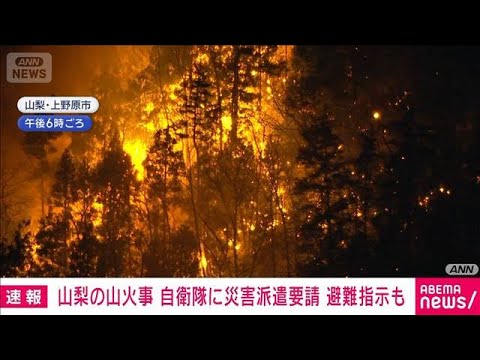 山梨県上野原市の山火事　県が自衛隊に災害派遣要請　大目地区の約20人に避難指示(2026年1月8日) サムネイル