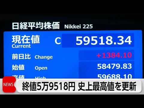 日経平均株価終値　史上最高値を更新　中東和平期待で買い広がる サムネイル