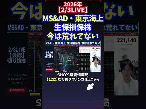 【2/3LIVE】MS&AD・東京海上生保損保株今は荒れてない 日経平均株価 投資 サムネイル