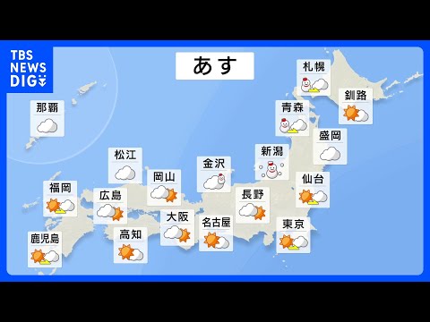 あす（26日）日本海側を中心に朝までは雪が降りやすい見込み　積雪・路面の凍結による交通障害・なだれに注意が必要｜TBS… サムネイル