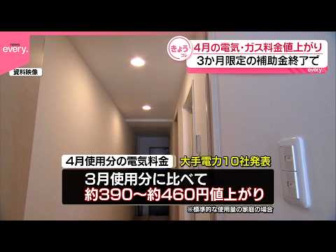 【電気･ガス料金】3か月限定の補助金終了で4月使用分値上がり サムネイル