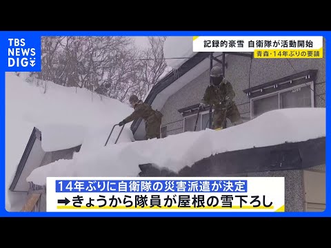 “災害級の大雪”青森で14年ぶり自衛隊の災害派遣　今季の積雪は歴代4位・183センチに　隊員が屋根の雪下ろす｜TBS… サムネイル