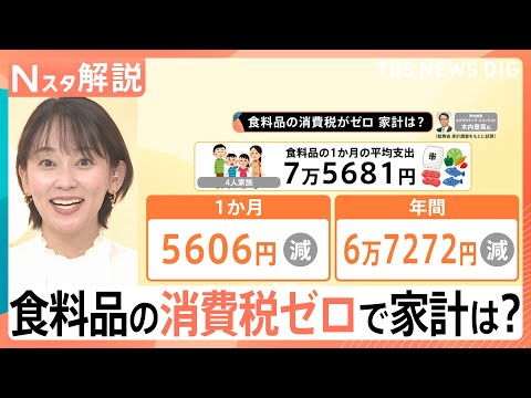 食料品「消費税ゼロ」4人家族で年間6万7272円減の試算、迫る選挙と「5兆円の減収」という厳しい現実【Nスタ解説】｜T… サムネイル