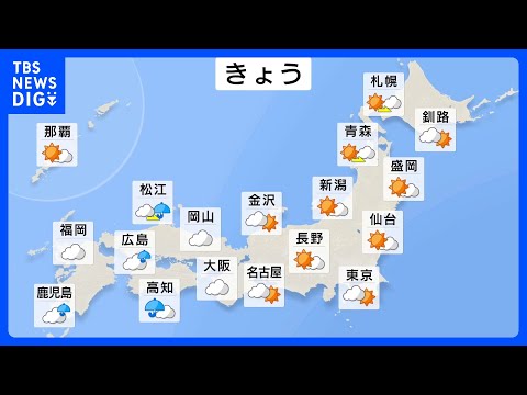 西日本では夜にかけてにわか雨注意　東日本は雲多いものの初夏の暑さ　北日本は晴れ 東北で25℃の夏日も｜TBS NEWS… サムネイル