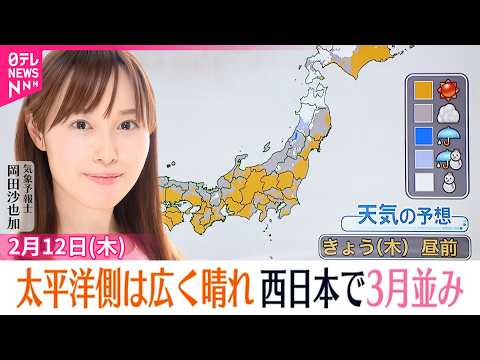 【天気】関東～九州にかけ晴れ間広がる  北日本の日本海側は雪や雨 サムネイル