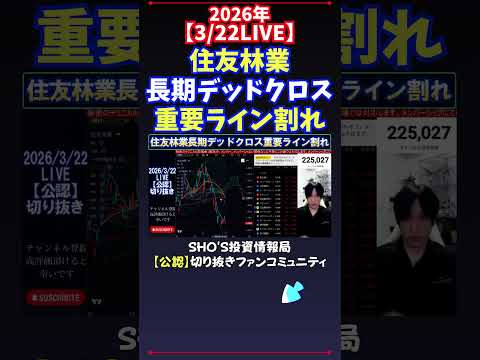【3/22LIVE】住友林業長期デッドクロス重要ライン割れ 日経平均株価 投資 サムネイル