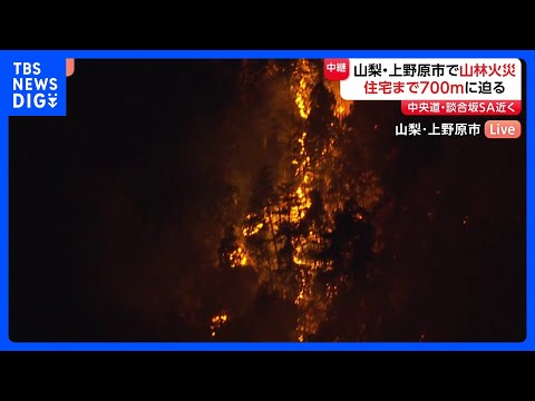 【談合坂SA近く】山林火災 延焼続く　住宅まで700メートル　けが人や建物への延焼確認されず　山梨・上野原市｜TBS… サムネイル