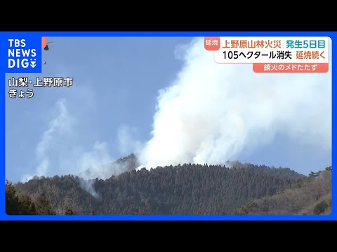 発生から5日目も鎮圧のめど立たず　山梨・上野原市の山林火災　西の大月市側にも延焼広がる…山林105ヘクタール焼ける　1… サムネイル