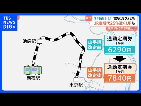 来月も値上げ続く 食品684品目に電気、ガス、JR東日本の運賃…通勤定期代25％近くUPも｜TBS NEWS DIG サムネイル