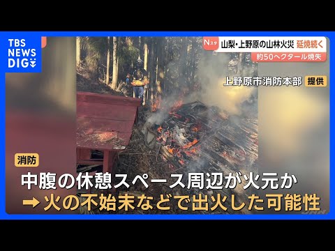 山梨･上野原市の山林火災 発生4日目も鎮圧のめど立たず　火元は登山道の休憩スペース周辺か｜TBS NEWS DIG サムネイル