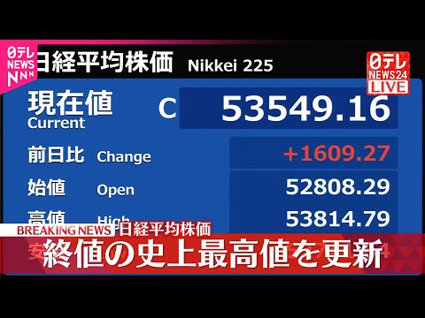 【速報】日経平均株価  終値の史上最高値を更新 サムネイル