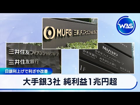 大手銀3社 純利益1兆円超 日銀利上げで利ざや改善【WBS】 サムネイル