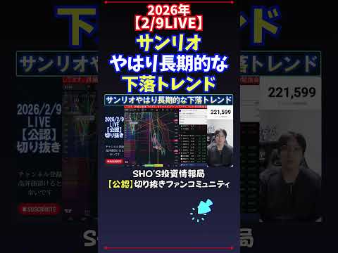 【2/9LIVE】サンリオやはり長期的な下落トレンド 日経平均株価 投資 サムネイル
