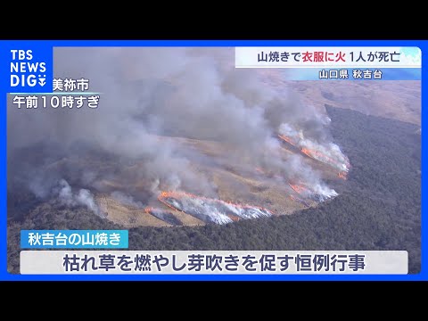 山焼きで衣服に火が燃え移り1人死亡 「人が燃えた」と対策本部に連絡　山口・美祢市秋吉台｜TBS NEWS DIG サムネイル