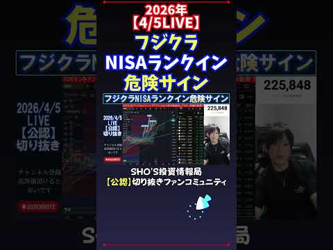 【4/5LIVE】フジクラNISAランクイン危険サイン 日経平均株価 投資 サムネイル