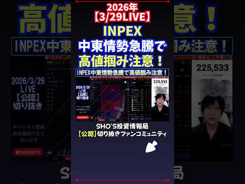 【3/29LIVE】INPEX中東情勢急騰で高値掴み注意！ 日経平均株価 投資 サムネイル