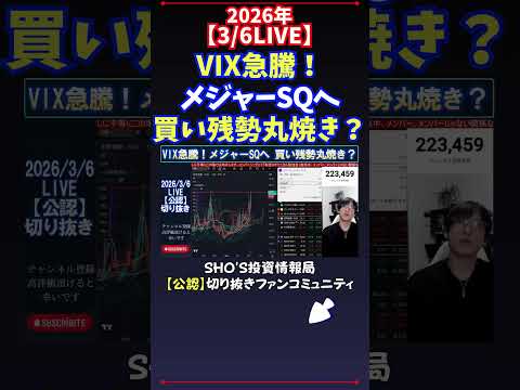 【3/6LIVE】VIX急騰！メジャーSQへ買い残勢丸焼き？ 日経平均株価 投資 サムネイル
