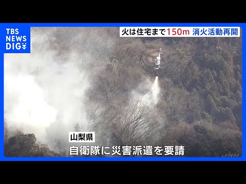 住宅まで150mに迫る　山梨・上野原市の山林火災は延焼続く　大目地区76世帯143人に避難指示｜TBS NEWS DIG サムネイル