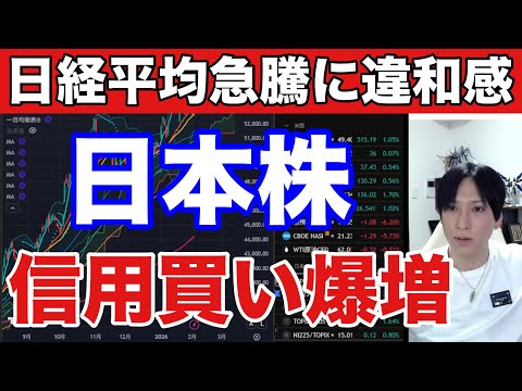2/3【日本株信用買い爆増‼日経平均2000円急騰に違和感。機関投資家の先物仕掛け買いか⁉】ドル円155円に上昇。金、… サムネイル