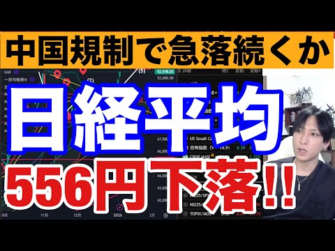 1/7【中国規制強化で日経平均５００円下落。日本株下落警戒ポイントは2018年と同じか】ドル円156円で円安。米国株、… サムネイル