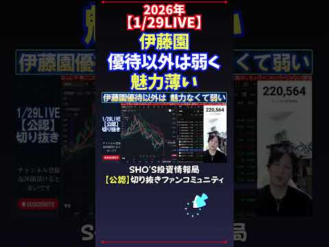 【1/29LIVE】伊藤園優待以外は弱く魅力薄い 日経平均株価 投資 サムネイル