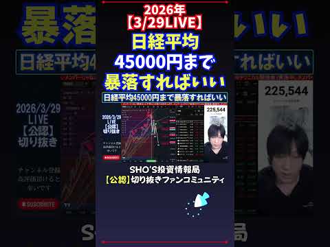 【3/29LIVE】日経平均45000円まで暴落すればいい 日経平均株価 投資 サムネイル