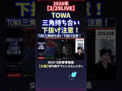 【3/29LIVE】TOWA三角持ち合い下抜け注意！ 日経平均株価 投資 サムネイル