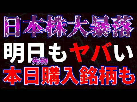 日本株大暴落！明日（先物）もヤバい！本日購入銘柄も サムネイル